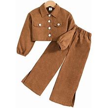 Youmylove Fall Winter Long Sleeve Short Cardigan Top Wide Leg Trousers Girls Suit Child Clothing