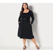 Girl With Curves Ponte Midi Dress With Self Belt-Black-1X-NEW-A452284