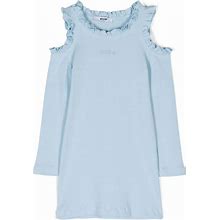 MSGM Kids - Cold-Shoulder Ribbed-Knit Dress - Kids - Elastane/Cotton - 10 Yrs - Blue