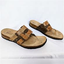 Think! Shoes | Think! Julia Stone 43 10 Patchwork Leather Woven Thong Sandals Slider Multicolor | Color: Brown/Tan | Size: 10