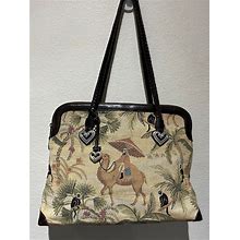 Brighton Tapestry & Leather Tote Handbag - Oasis Design W/ Camels