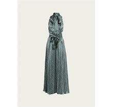 Kiton Scarf-Neck Printed Silk Maxi Dress, Blu, Women's, 46 It (10 Us), Casual & Work Dresses Maxi Dresses