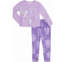 Wonder Nation Girls Purple Pajamas Set Unicorn Top And Jogger Bottoms