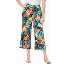 Plus Size Women's Everyday Stretch Knit Wide Leg Crop Pant By Jessica London In Black Tropical Animal (Size 12) Soft & Lightweight
