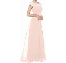 Valmass Formal Gowns And Evening Dresses Lace Short Sleeve Backless Elastic Waist Dress Ladies Elegant Porm Dress (S, Beige)