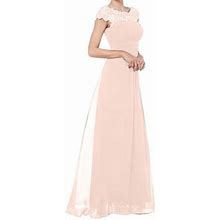 Valmass Formal Gowns And Evening Dresses Lace Short Sleeve Backless Elastic Waist Dress Ladies Elegant Porm Dress (M, Beige)