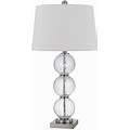 29 Inch Accent Table Lamp Set Of 2, Stacked Crackle Glass Balls, Silver