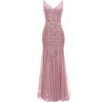 Eashery Dress Womens V Neck Dress Sleeveless Elegant Wedding Guest Bodycon Evening Formal Long Maxi Dresses Pink S
