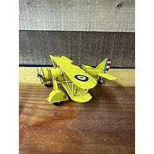 Unbranded Toys | Yellow Metal Airplane Bi-Wing Figurine Toy Single Engine Vintage Style Plane | Color: Yellow | Size: One Size