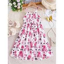 Young Girl's Summer Floral Print Spaghetti Strap Dress,4Y