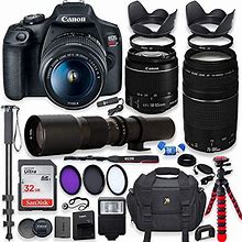 Canon EOS Rebel T7 DSLR Camera With 18-55mm Is II Lens + Canon EF 75-300mm F/4-5.6 III Lens And 500mm Preset Lens + 32GB Memory + Filters + Monopod +