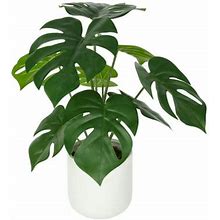 Mainstays Artificial Plastic Green Monstera Plant With Ceramic Pot, 14 in H, 0.95Lb