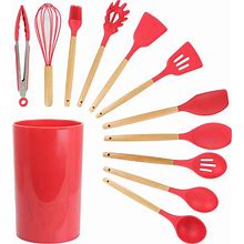 12 Piece Silicone And Wood Cooking Utensils In Cherry
