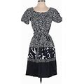 DKNY Casual Dress - A-Line Scoop Neck Short Sleeve: Black Print Dresses - Women's Size 0