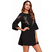 Floerns Womens Bell Sleeve Embroidered Tunic Dress Black Xxl, A Black, Xx-Large