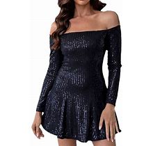 Iljndtgbe Summer Dresses For Women Maxi Dress Women's Elegant Off Shoulder Waist Cinching Black Short Dress