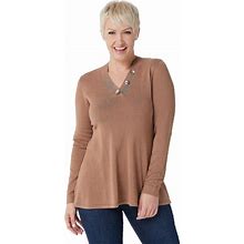 Isaac Mizrahi Live! Novelty Button V-Neck Pullover In Brown Sugar Choose Size