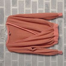 Venus Sweaters | Venus Women's Peach Waffle Knit Deep Surplice V-Neck Sweater Size Xs | Color: Pink | Size: Xs