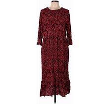 Zara Casual Dress - Midi High Neck 3/4 Sleeves: Red Dresses - Women's Size Large