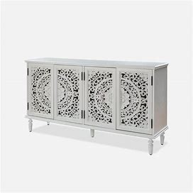 Herculaneum White Traditional Wooden 63 in. Wide Sideboard With 4-Doors And Adjustable Shelves