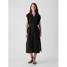 Women's Crinkle Gauze Belted Midi Dress By Gap Black Tall Size XL