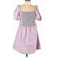 H&M Casual Dress - A-Line Square Short Sleeves: Purple Dresses - Women's Size Large