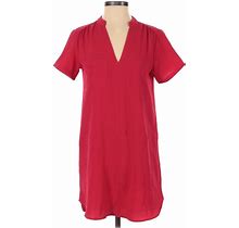 Lush Casual Dress - Shift Plunge Short Sleeve: Red Solid Dresses - Women's Size X-Small