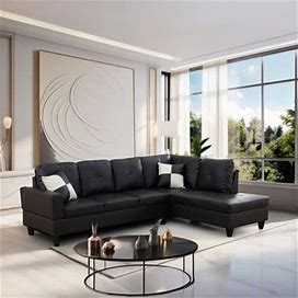 Black Sectional - Star Home Living Corp 2 - Piece Faux Leather Sofa & Chaise Faux Leather | 35 H X 103 W X 74 D In | Wayfair