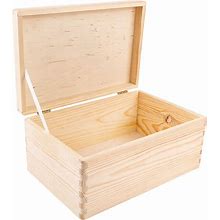 Creative Deco Large Wooden Storage Box With Hinged Lid | 11.8 X 7.87 X 5.51 Inches (+-0.5) | Plain Unpainted Gift Box For Shoes Crafts Clothes