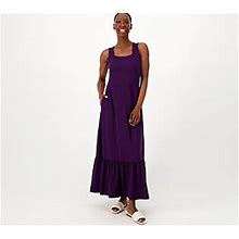 Lands' End Petite Square Neck Tiered Maxi Dress, Size Petite Small, Blackberry
