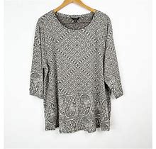 Lucky Brand Tops | Lucky Brand Women's Plus Sz 3X Gray White Floral 3/4 Sleeve Blouse Tunic | Color: Gray/White | Size: 3X