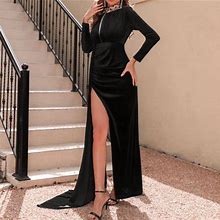 Vkekieo Cocktail Dresses Sun Dress V-Neck Long Sleeve Printed Black XXL