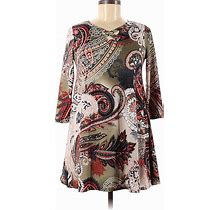 Casual Dress Boatneck 3/4 Sleeve: Green Paisley Dresses - Women's Size Small