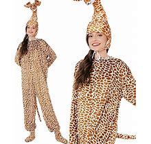 Quenny Halloween Adult Animal Cosplay Costumes,Giraffe Tiger Cows Pandas Pajamas Stage Costumes,Masquerade Dress Up Costumes.(Giraffe Costume,Medium)