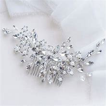Catery Flower Crystal Bride Wedding Hair Comb Hair Accessories With Pearl Bridal Side Combs Headpiece For Women Pack Of 1(Silver)
