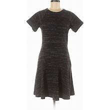 Ann Taylor LOFT Casual Dress - A-Line Crew Neck Short Sleeve: Gray Tweed Dresses - Women's Size 0 Petite