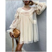 Zara Women Tulle Knit Dress Vanilla 5507/101