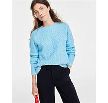 On 34th Women's Perfect Cable-Knit Crewneck Sweater, Created For Macy's - Blue Rivieria - Size XL