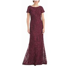 Js Collection Womens Burgundy Embellished Zippered Short Sleeve Boat Neck Full-Length Formal Gown Dress 2