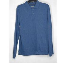 St. John's Bay Men's Polo Shirt Long Sleeve Solid Blue Size Small S