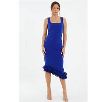Quiz Women's Square Neck Midi Dress With Frill Trim - Blue
