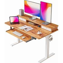 FEZIBO Standing Desk With Drawers, Adjustable Height Desk With Keyboard Tray, Stand Up Desk With Storage Shelf, 48 X 24 Inchs, Light Rustic Top