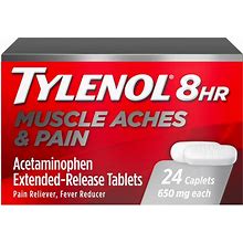 Tylenol 8 Hour Muscle Aches & Pain Tablets With Acetaminophen, 24 Count, Size: 24 Ct, Red