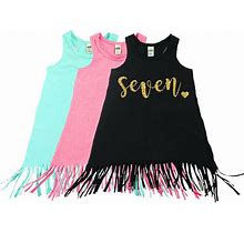 Seven Year Old | Fringe Dress | Fringe Tank | 7th Birthday | Youth | Birthday Dress | Girl Fringe | Glitter | Seventh Birthday | Girl Dress