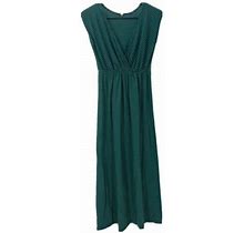 Expresso Womens Dress Maxi Green Striped Long V Neck Elastic Empire