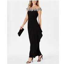 Msk Womens Black Embroidered Sheer Zippered Maxi Formal Sheath Dress Petites 12P