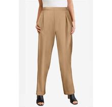 Plus Size Women's Stretch Knit Crepe Straight Leg Pants By Jessica London In Soft Camel (Size 18 W) Stretch Trousers