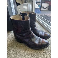 Mens Side Zip Cherry Leather Boots Sz 9.5