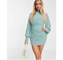 Asos Dresses | Asos Rare London Ruched Mini Dress With Balloon Sleeves | Color: Green | Size: 12