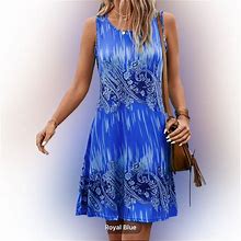 A-Line Summer Dress Blue-On-Blue Sleeveless Paisley Travelers Collection | Color: Blue | Size: Various